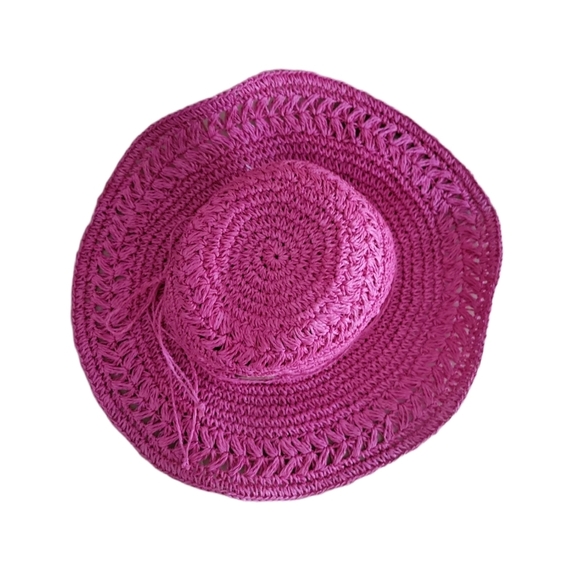 Panama Jack Woman’s Pink Floppy Straw Sun Hat Toyo Straw with bow tie, NEW - Picture 3 of 13